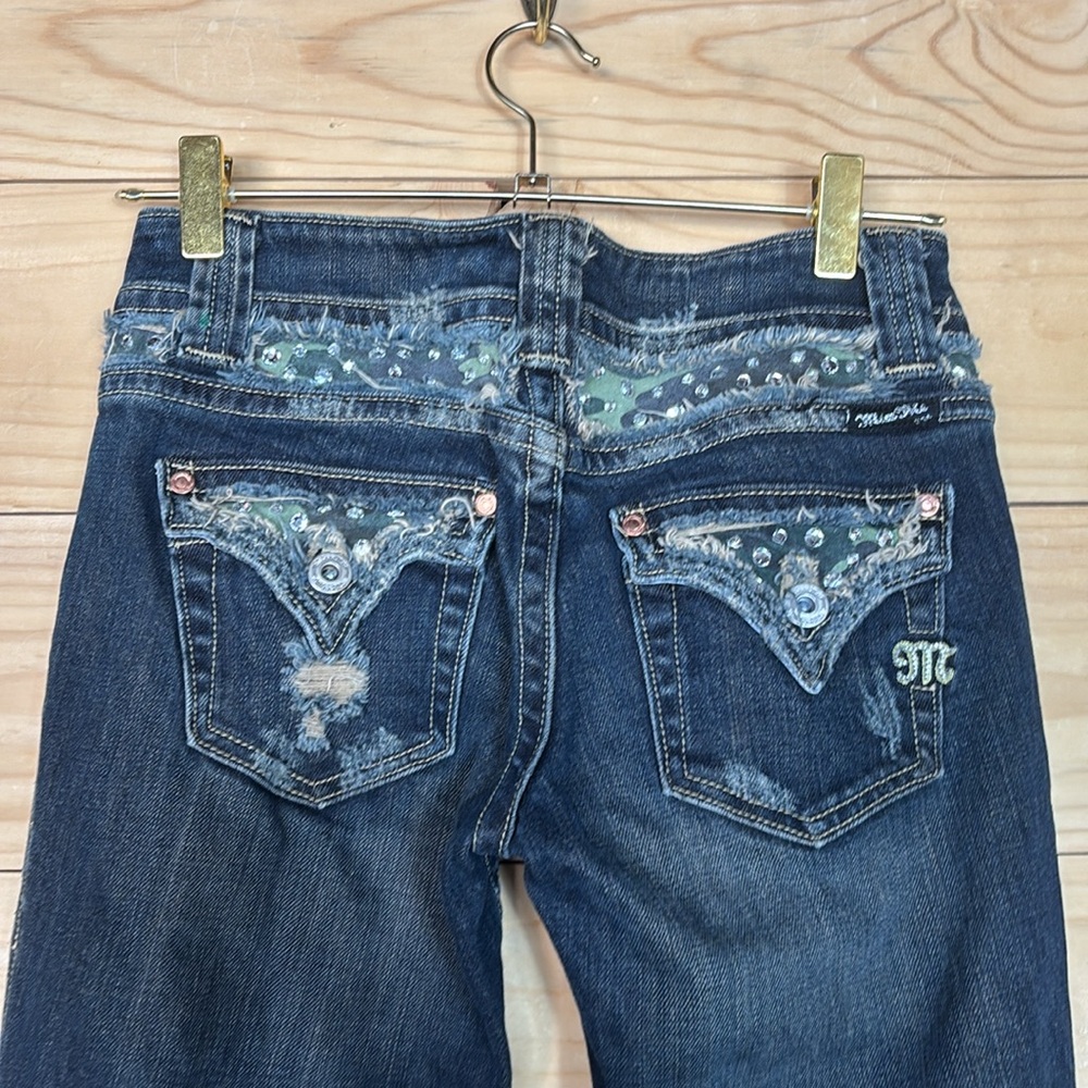 Miss Me Dark Blue Boot Cut Jeans with Green Embellishment